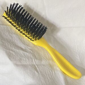 Vintage Hair Brush Nylon Bristles 7 Rows Half Round Yellow Plastic Handle 8"